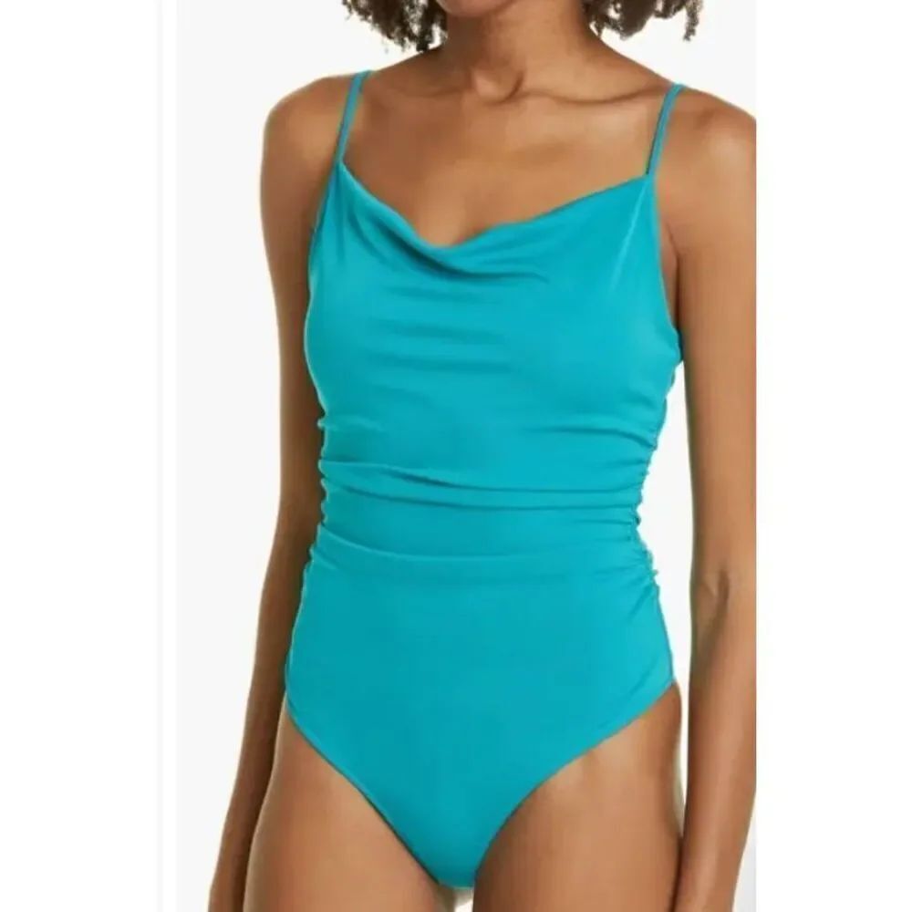 Cinq a Sept Marta blue Cowl Neck Bodysuit sz Large